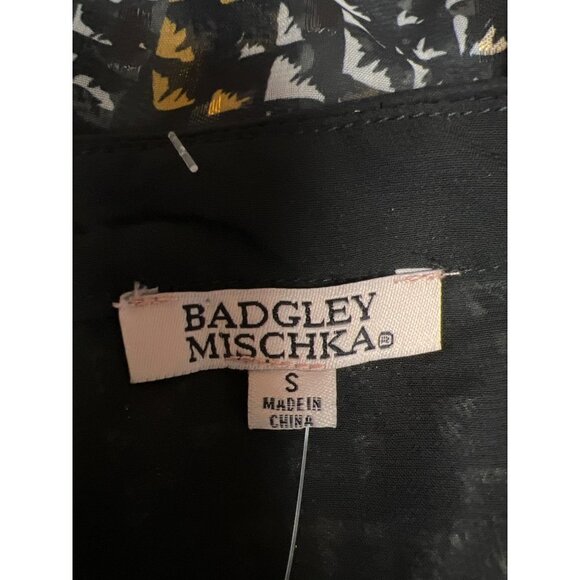 NEW! Badgley Mischka Black White Sheer Button Tassle Blouse Women's Small - Picture 7 of 10